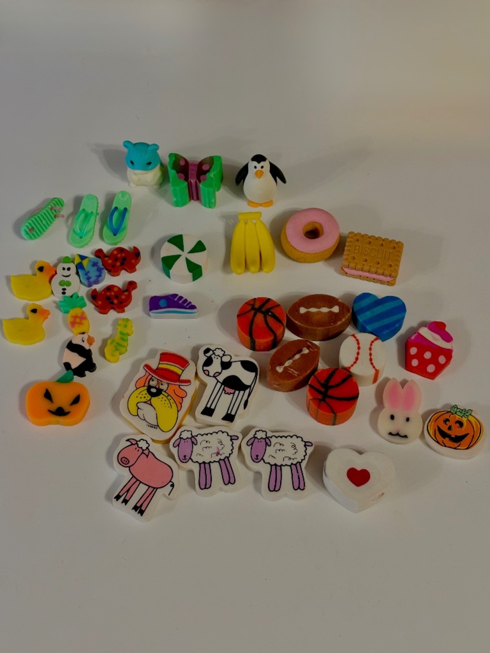 Vintage and Modern Eraser Lot Collection of 30+ Miscellaneous Figures Characters